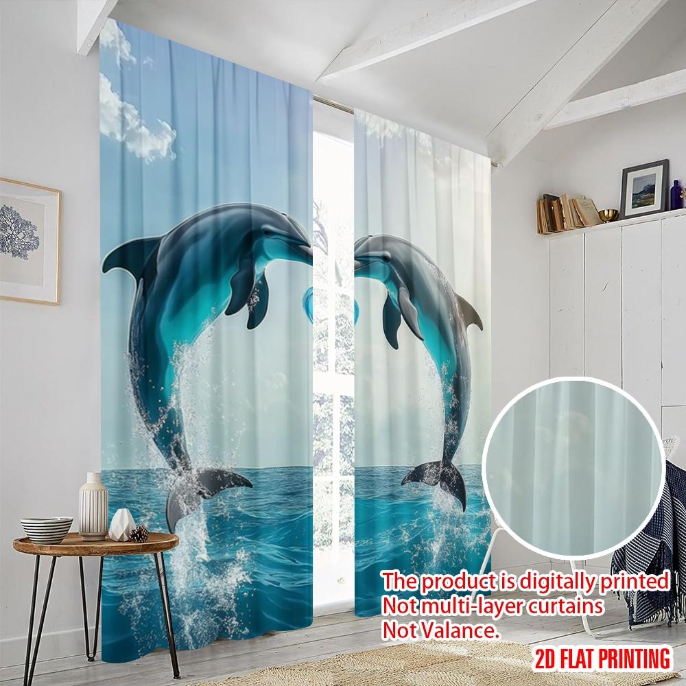 2pcs,2D Plane Printing Curtains OceanLove Polyester Easy Install (without Rod) Gifts for Living Room, Bedroom, Kitchen &