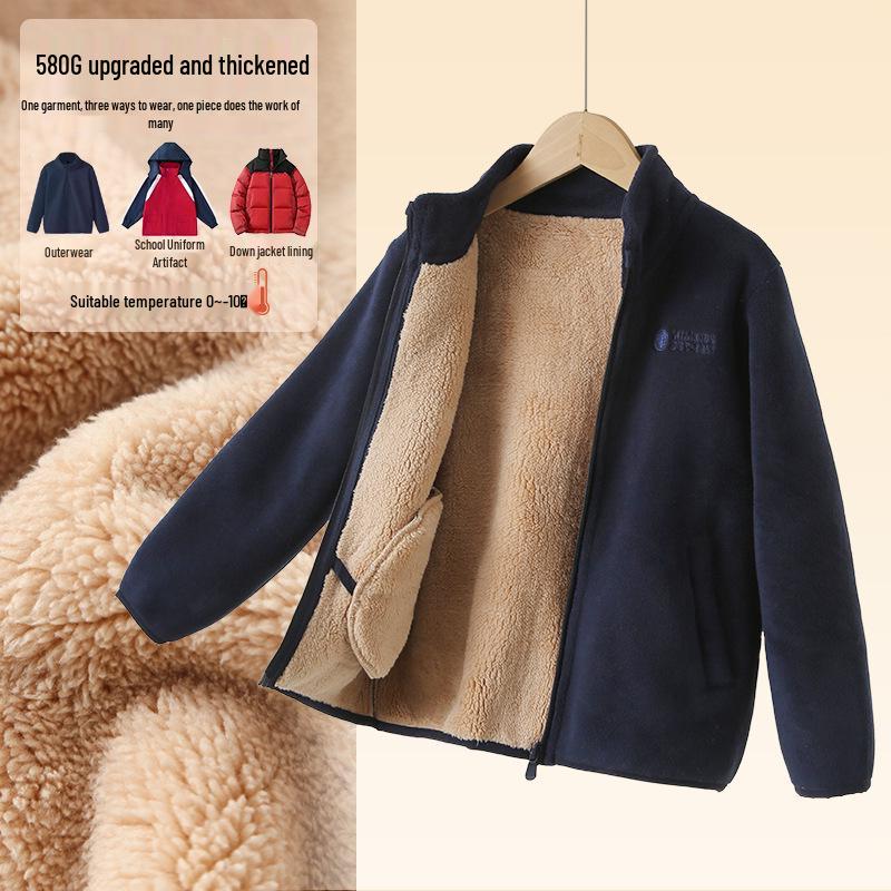 Kids' Fleece-Lined Winter Jacket: Thick, Warm Cardigan School Uniform