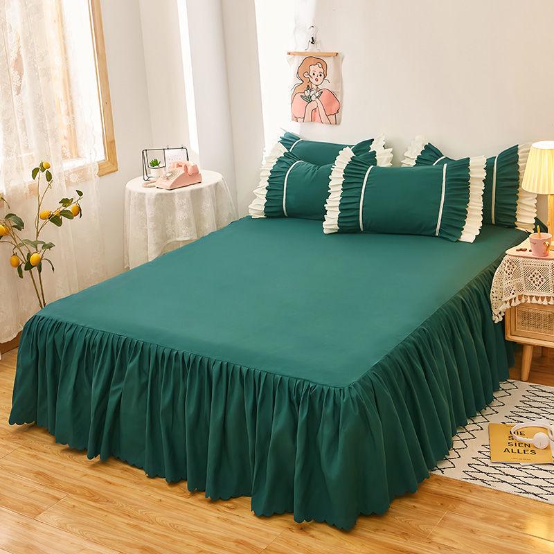Korean Style Princess Bed Skirt - Non-Slip, Solid Color Cover