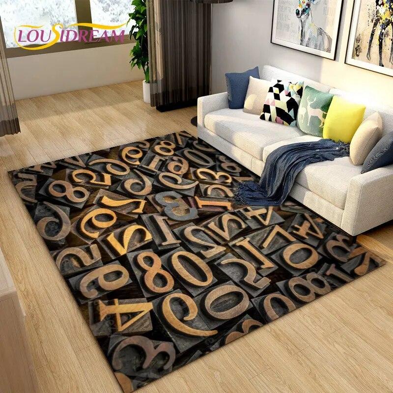 3D Letter Number Retro Nostalgia Area Rug,Carpet Rug for Living Room Bedroom Sofa Doormat,Kids Play Crawling Non-slip Floor Mat