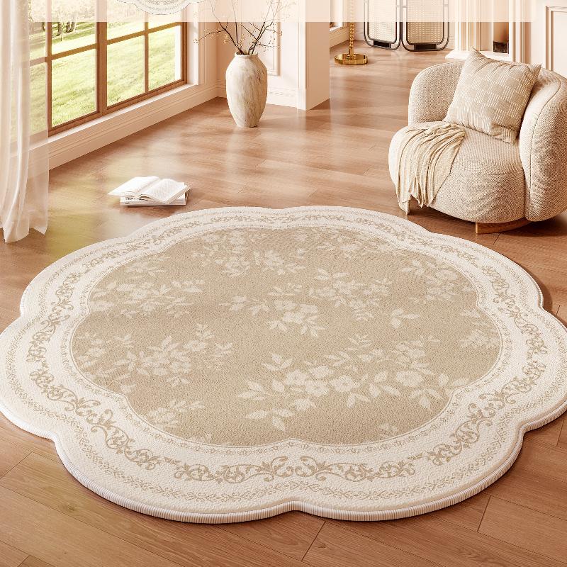 Cream Style Carpets for Living Room Flowers Bedroom Decor Carpet Fluffy Soft Green Irregular Lounge Rug Home Thicken Floor Mat