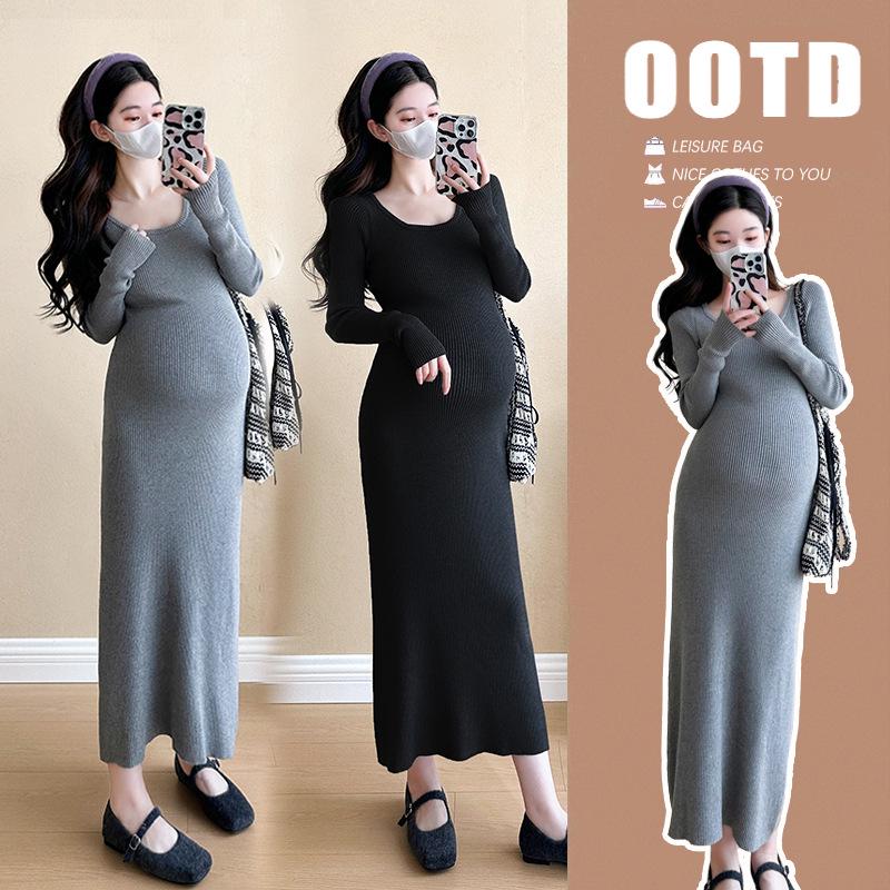 Chic Korean Maternity Dress: Slim Fit for Petite Pregnant Women, Fashionable & Flattering Skirt M