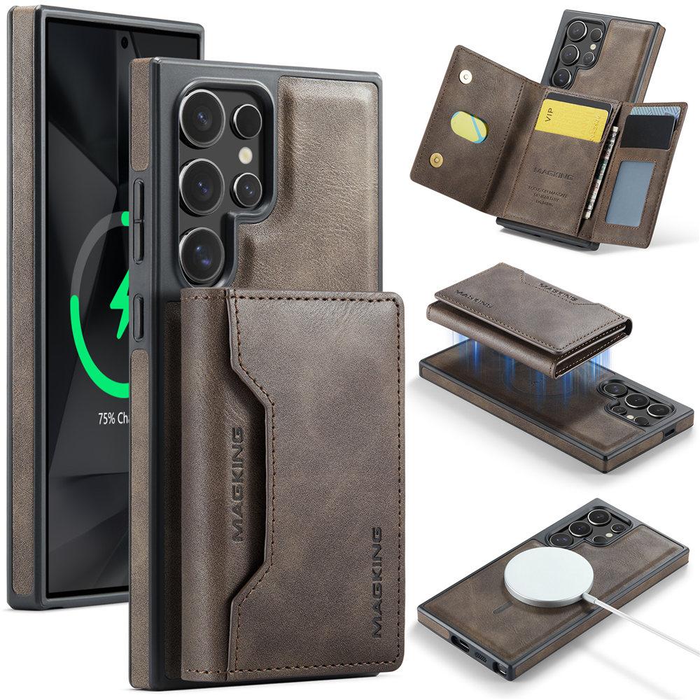 2 in 1 Magnetisch Für Magsafe Kabelloses Laden Kartenfach Lederhülle Für Samsung Galaxy S24 S23 Ultra S24 Plus Brieftaschenhülle
