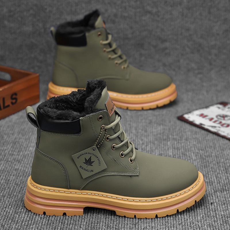 winter snow boots with warm plush lining non-slip sneakers men high top waterproof leather shoes thick-soled heightening shoes