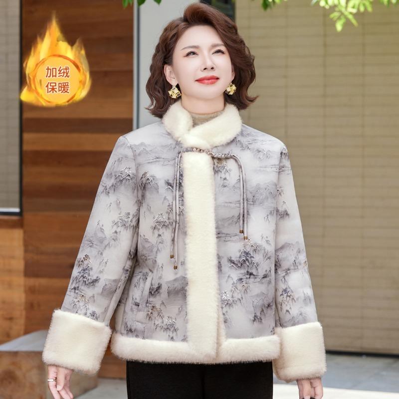 Mom Winter Coat Imitation Fur Fleece Cotton Coat Warm Grandma Fur Integrated Coat