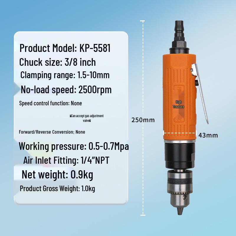 Gaobao 3/8" Industrial-Grade Straight Pneumatic Drill - 10mm Air-Powered Drilling Tool