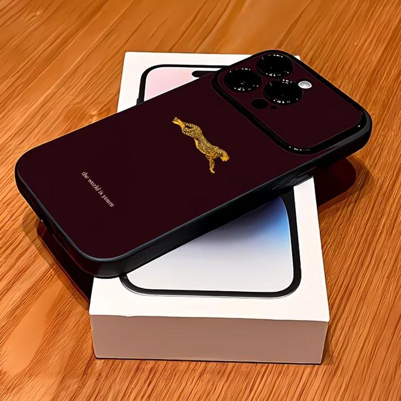 Fashion Leopard Print Burgundy Phone Case For iPhone 17 16 11 13 12 14 15 Pro Max XS X XR Plus 16 17 Pro Air Shockproof Cover