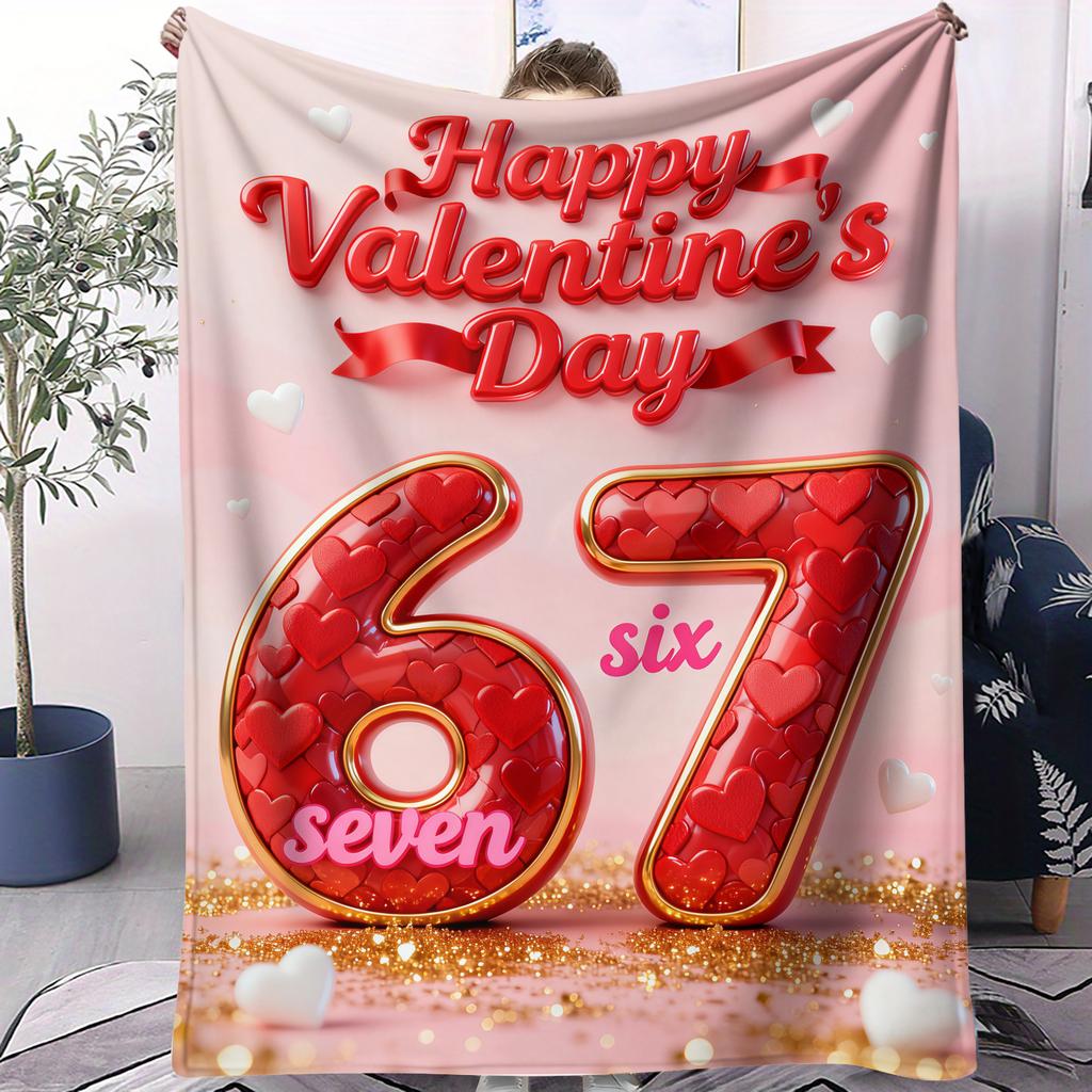 Number 67 Element Romantic Design Printed Flannel Blanket for Home Travel Soft Warm and Cozy Blanket Cozy Valentines Day Gift