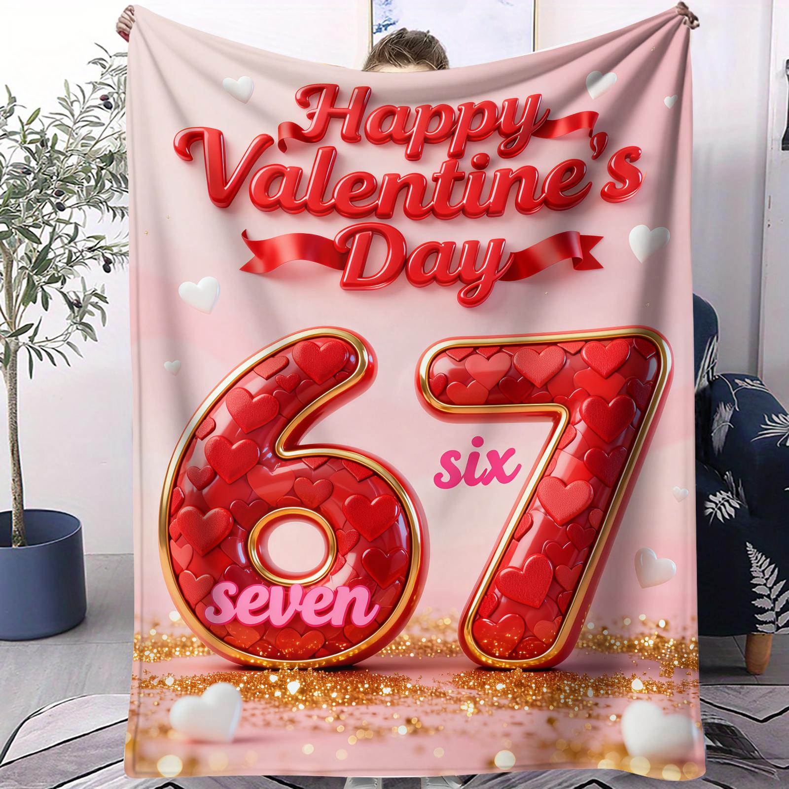 

Happy Valentines Day 67 Element Flannel printed blanket suitable for all seasons suitable for living room office sofa travel 75x100cm