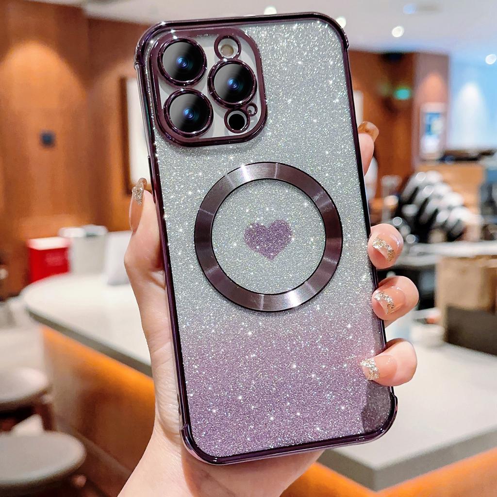 For iPhone 14 Pro Max Magnetic Case Gradient TPU Phone Cover with Cute Love Heart Pattern