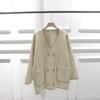 Korean V-Neck Loose Double-Breasted Color Block Knit Cardigan