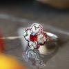 Vintage Hollow Out High Quality Flower   Inlaid Ruby Rings For Women Exquisite Charms Banquet Wedding Jewelry