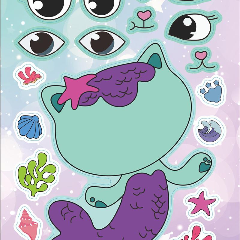 6Sheets Gabby'S Dollhouse Make A Face Puzzle Stickers Cartoon Parent-Child Interactive Puzzle Ledger Diy Face Stickers