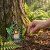 Wooden Crafts Decoration Fairy Garden Decoration, Tree Hollow Cottage Door with High-Definition Elf Light UV Printing, Waterproof Acrylic Outdoor