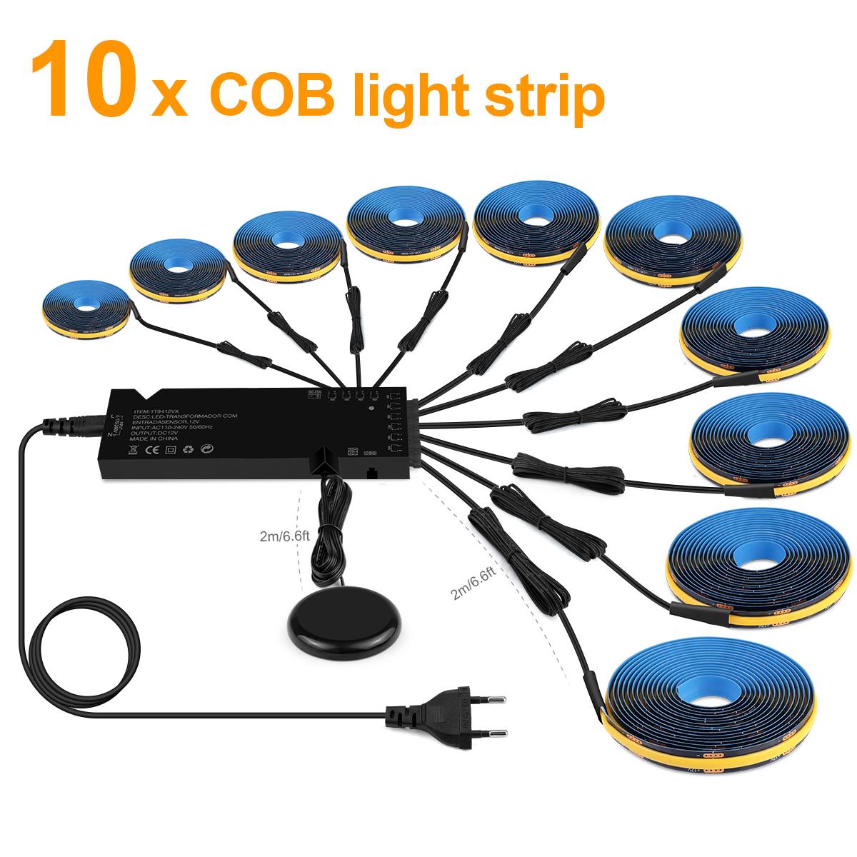 

Black Cabinet Light COB LED Strip Lights 10-in-1 Dimmable Touch Control, Suitable for Display Cabinets, Wine Cabinets, Showcases 1M