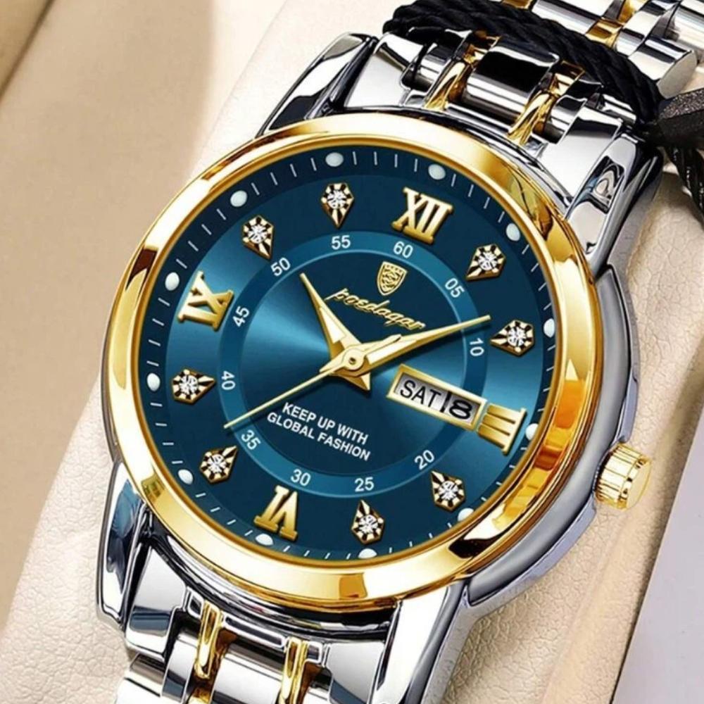 POEDAGAR Damen Edelstahl Dail Elegante Wasserdichte Leuchtende Quarz Datum Armbanduhren, Modische Damenuhr