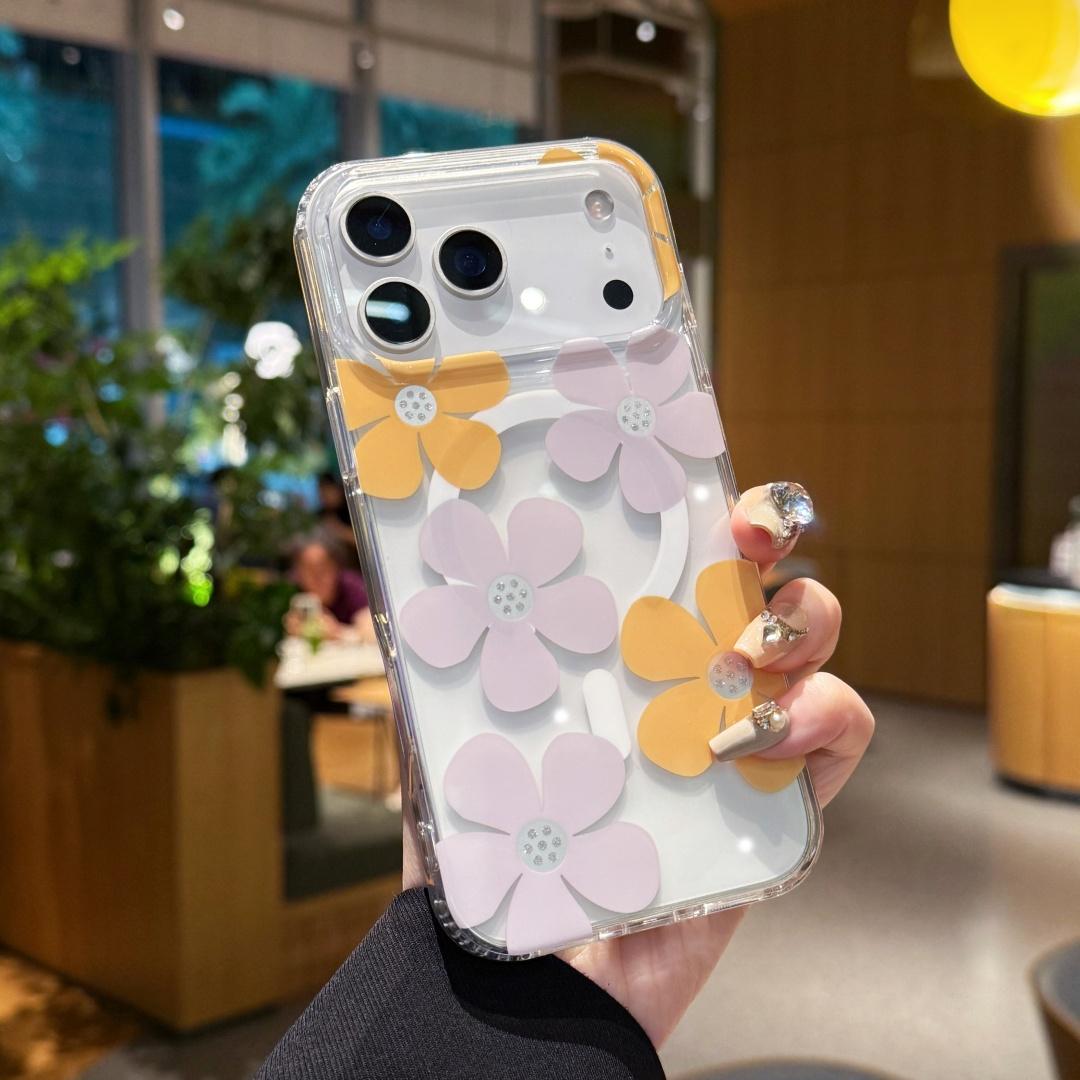 

Glittering Case For iPhone 17 Air Pro Max Magsafe Clear Four Seasonal Flowers Printing Soft TPU Cover iPhone17 Pro
