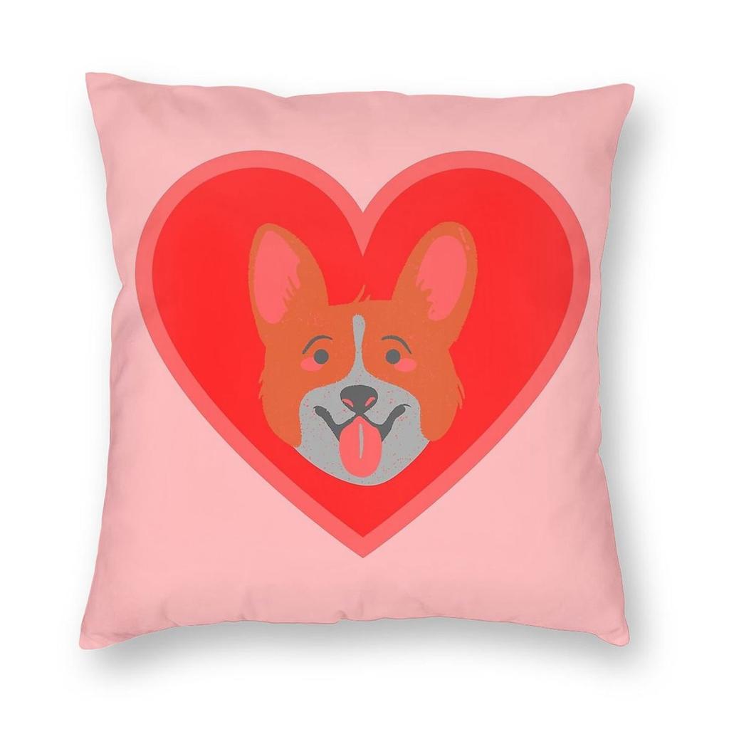 Corgi Love In Pink Square Pillowcase Polyester Linen Velvet Pattern Zip Decor Pillow Case Sofa Cushion Cover Wholesale