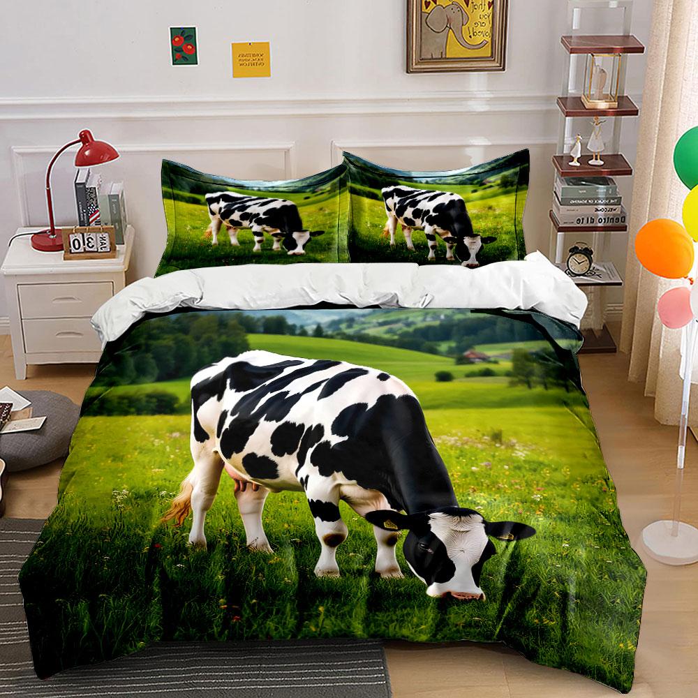 Black and White Cow on Meadow Bedding Duvet Cover Set Duvet Cover Pillowcases (1*Duvet Cover 2*Pillowcases, without duvet insert)