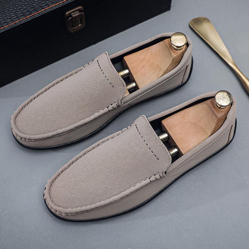 Summer Men Casual Shoes British Leather Loafers Simple Design Male Slip- Soft Bussiness Shoes Comfortable Driving Footwear 44