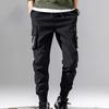 Men Pants Plush Lining Solid Color Elastic Waist Warm Multiple Pockets Cargo Pants for Daily Wear