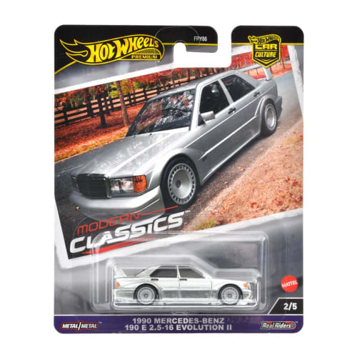 Hot Wheels Car Culture Modern Classics Mercedes-Benz 190 E 2.5-16 Evolution II Vehicle, Silver, for Ages 3 and Up, Model Car, HRV98