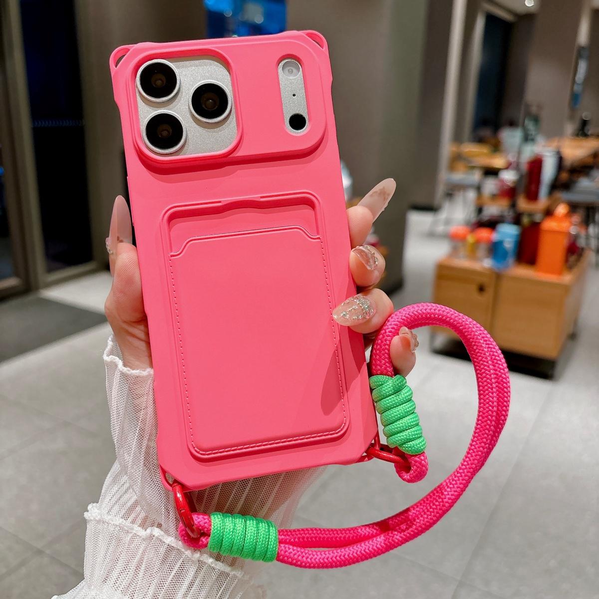 

Wallet Card Slot Holder Silicone Slot Lanyard Phone Case for IPhone 17 Air 17E 16E 15 14 Plus 13 12 11 Pro Max Wristband Cover iPhone 11 Pro