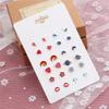 12 Pairs of Cute Stud Earrings: Color-Block Hearts, Universe, Moon, Stars for Women, with Card