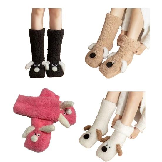 Tüylü İç Mekan Çorapları Kulaklı Sevimli Tüylü Köpek Çorapları Rahat Kabin Çorapları Erkek Kadın Sıcak Kışlık Evde Dinlenme Uyku Çorapları