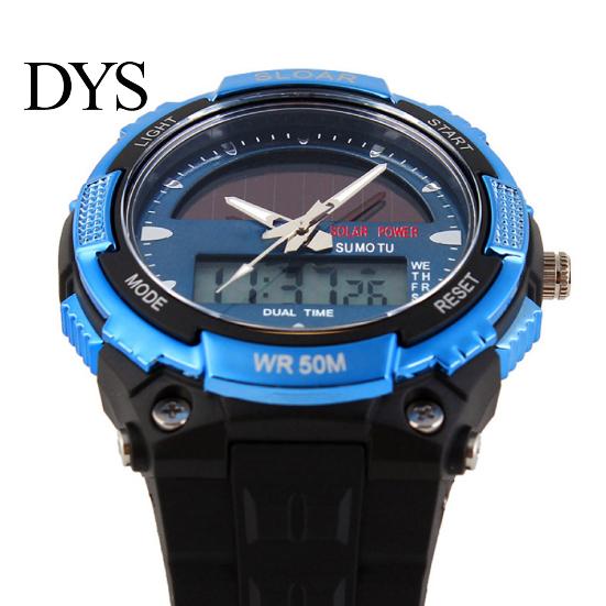 Men Watch Solar Powered Alarm ABS Water Resistant Waterproof Digital Analog for Sports
