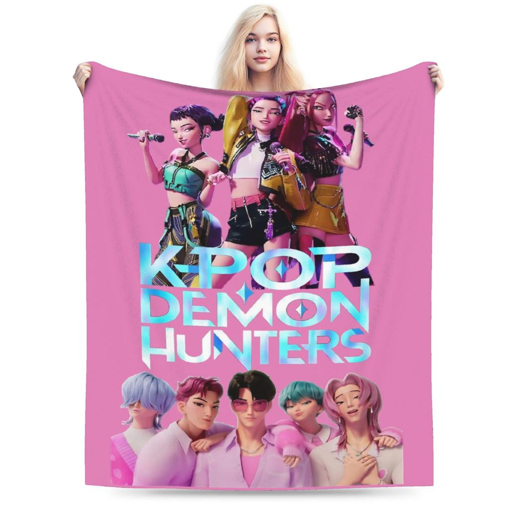 Zoey Kpop Demon Hunters Flannel Blanket Huntrix Awesome Throw Blanket for Home 125*100cm Plush Thin Quilt