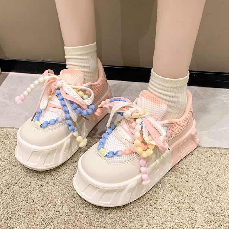 Fashion High Quality Womens Casual Sports Shoes Cherry Blossom Pink Cute Platform Shoes Fashion Versatile Trendy Lace Up Womens Sneakers