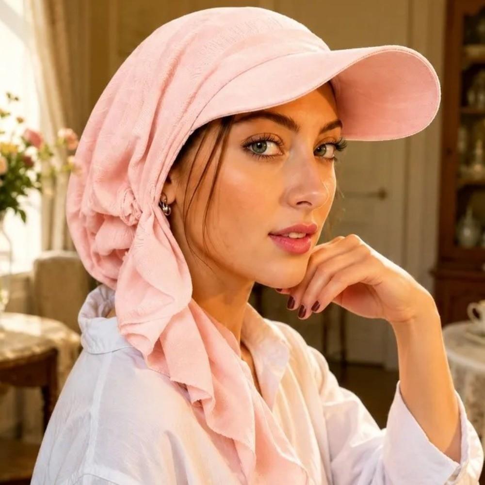 Curved Brim Turban Hat Stretch Fabric Pre-tied Headscarf Hat Baseball Cap Headscarf Summer Outdoor