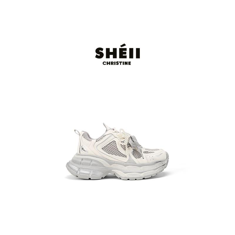 

[sheii] long height mm~ double layer thick sole heightening gray casual sports shoes female dad shoes 40