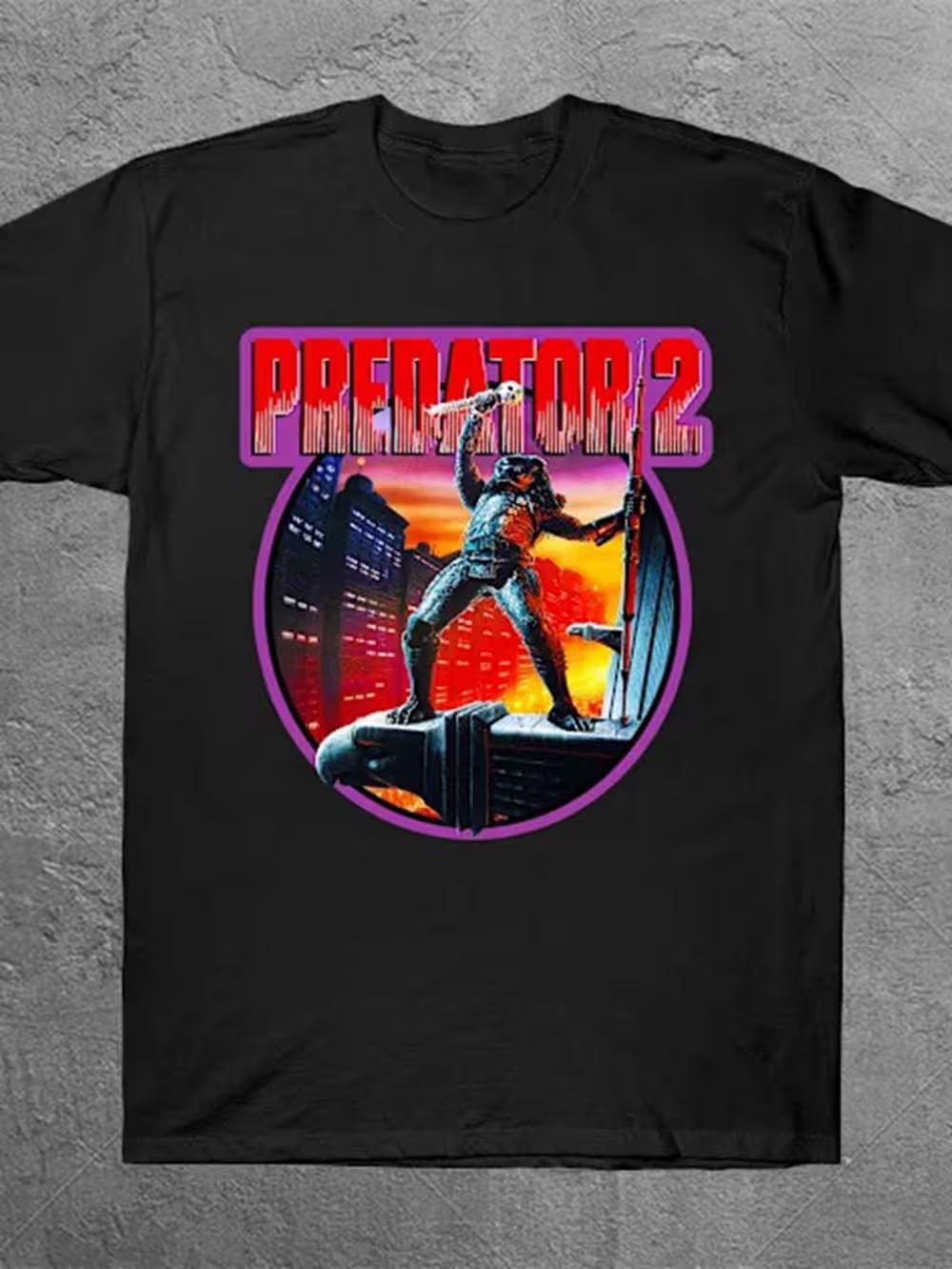 Men s Predator 2 Movie Graphic T-Shirt- Black Cotton Crew Neck L