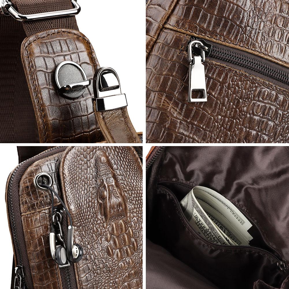 Humerpaul Crocodile Print Men Leather Chest Bag Large Capacity Sports Bag