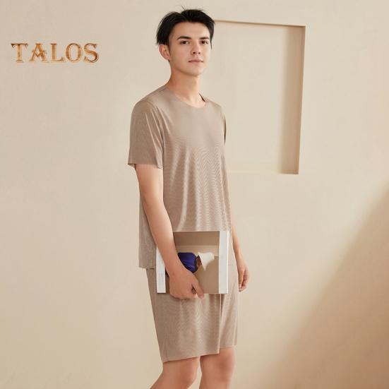 2Pcs/Set Men Pajamas Set O-Neck Short Sleeve T-shirt Elastic Waist Shorts Set Solid Color Home Clothing Suit