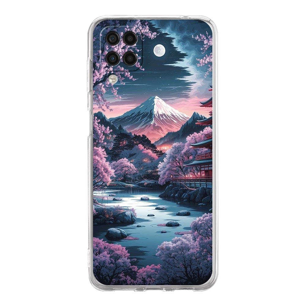 Soft TPU Cover for Samsung Galaxy A25 A23 A22 A52S A31 A72 A73 A17 A07 A13 A11 5G Transparent Phone Case Pink Sunset Mountain