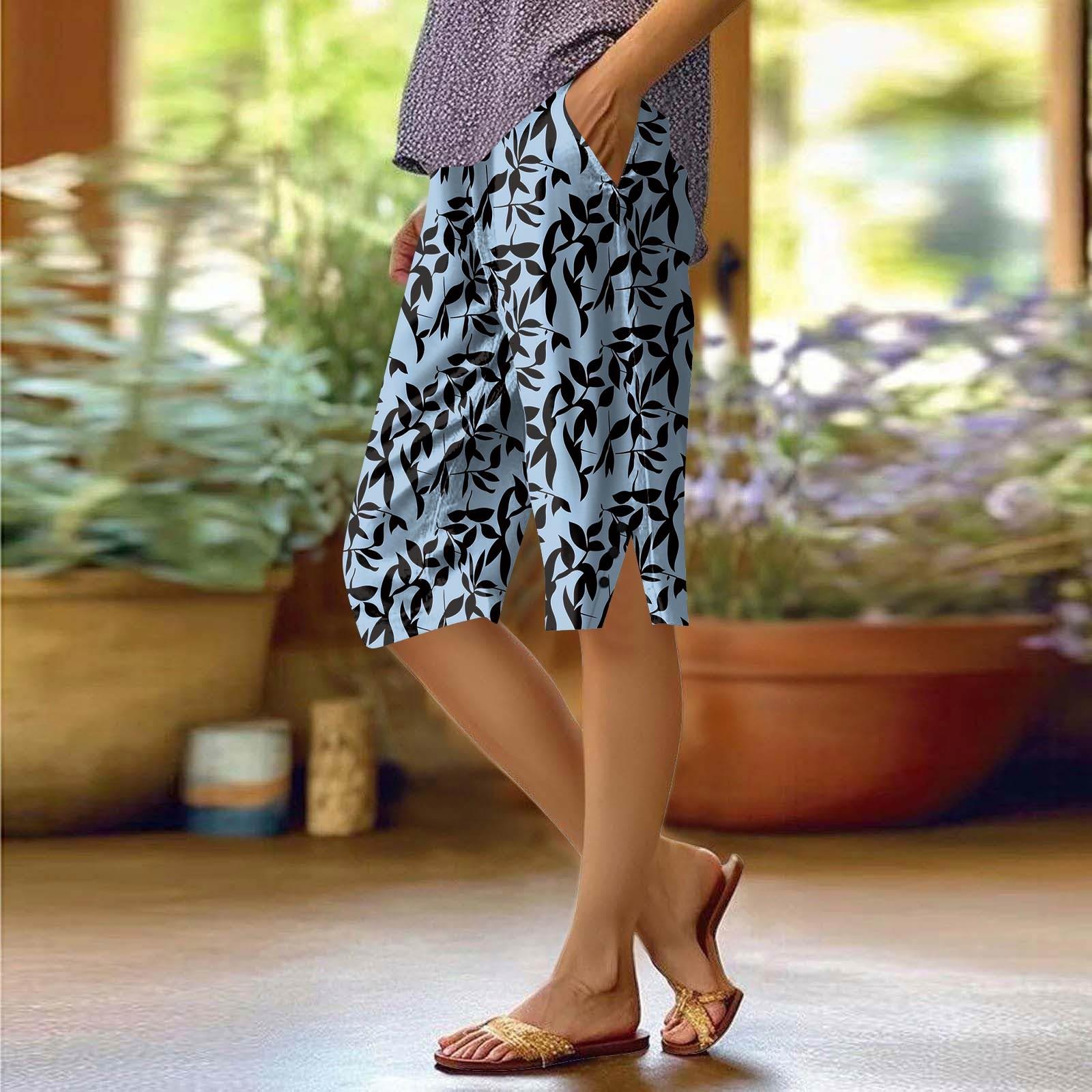 

Женские брюки с принтом, модные повседневные шорты с карманами и эластичной резинкой на талии XL синий