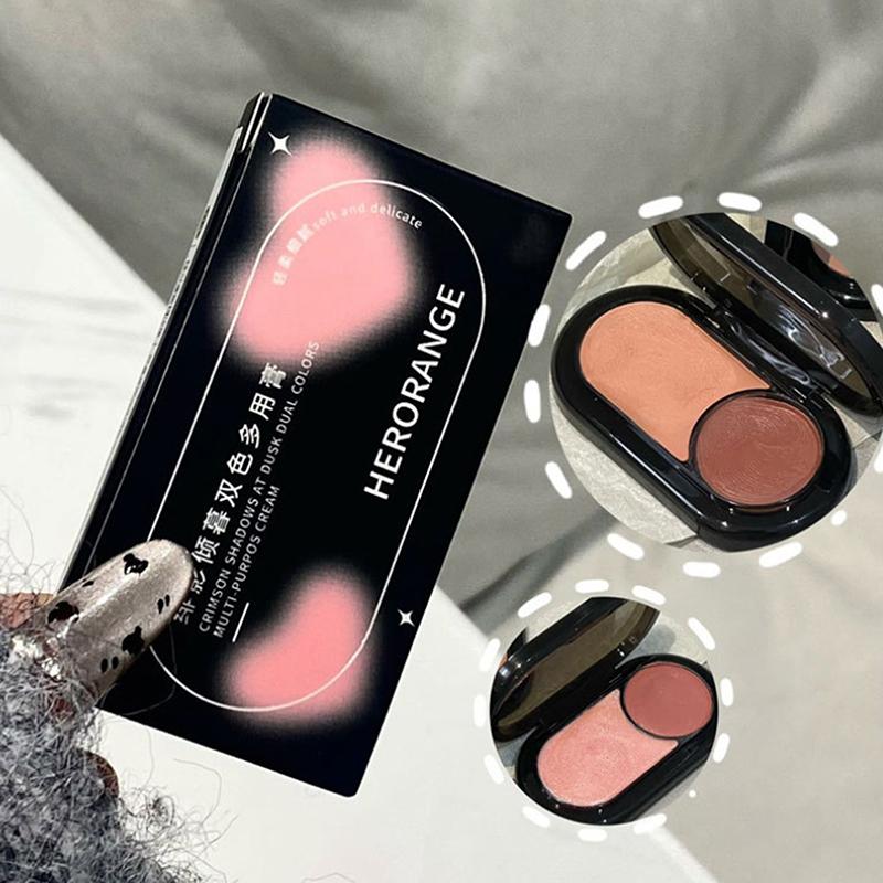 Herorange Multi-Use Two-Color Blusher Pearlescent Matte Highlight Contour Makeup Natural Blush Lipstick Eye Shadow Brightening