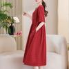 Women's Plus Size Cotton Linen Dress, Loose V-Neck Casual Summer Midi Dress with Pockets (XL-5XL)