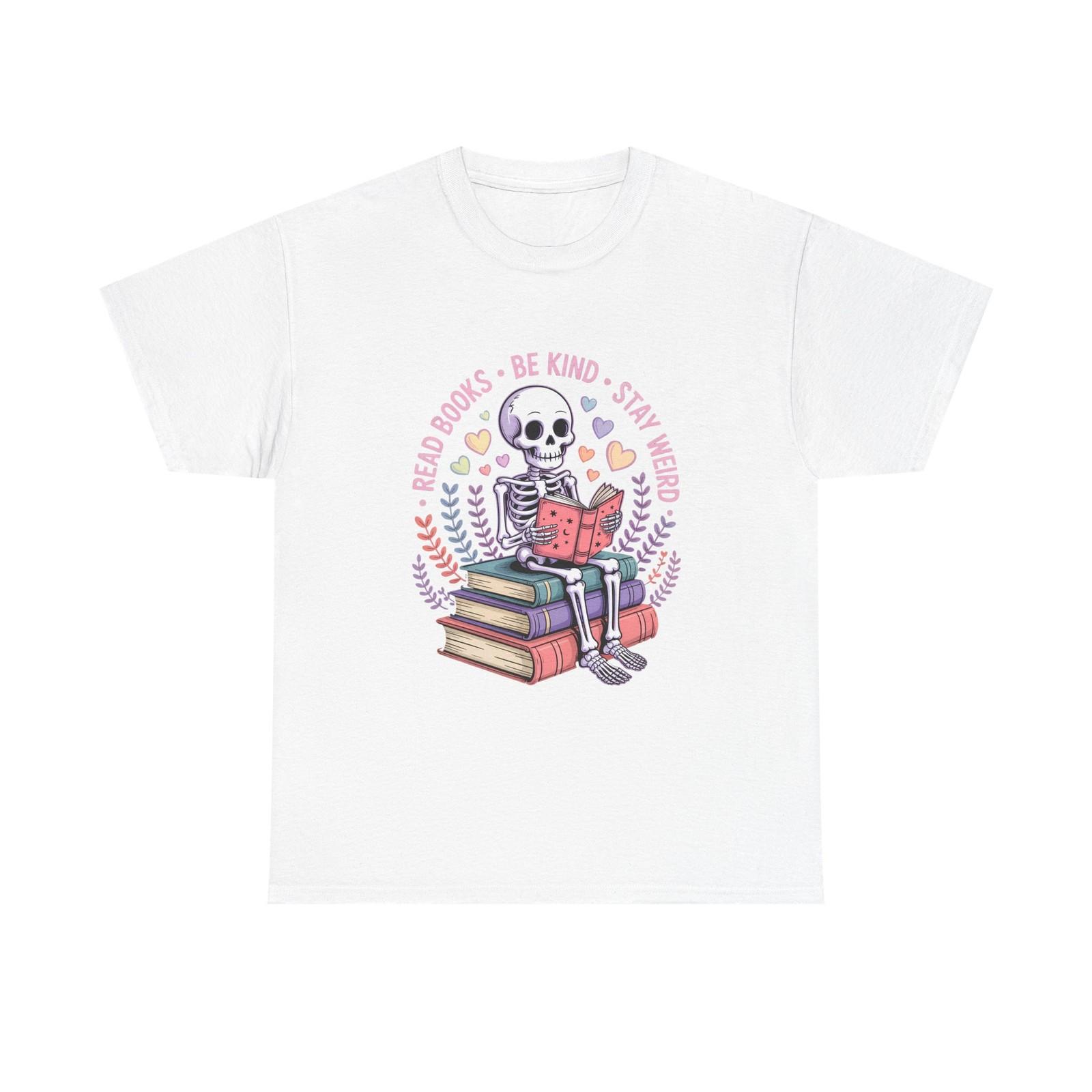 Whimsical Skeleton Reading Tee | Book Lover Gift, Halloween Shirt, Graphic Tee, S