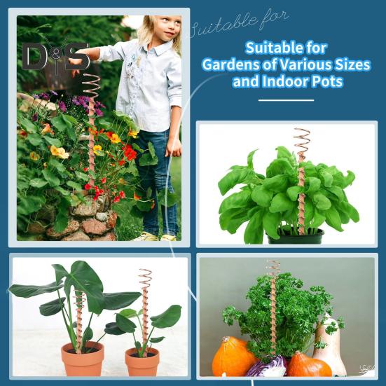 Electroculture Plant Stakes Copper Gardening Antenna Stakes Spiral Copper Wire On Wooden Stakes for Electroculture Plants Fruits Vegetables Growth