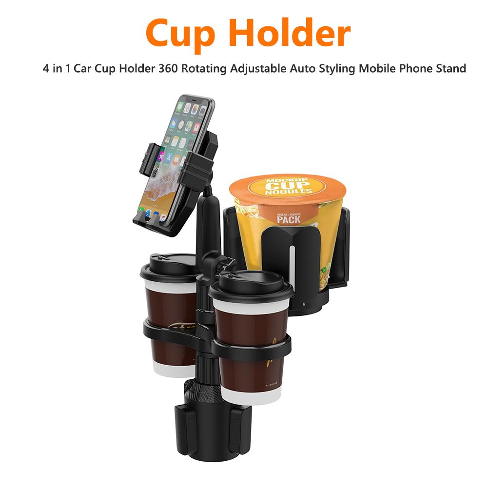 4 In 1 Car Cup Holder Expander Multifunctional Adjustable Plastic Water Cup Holder 360 Rotating Mobile Phone Holder Auto Styling