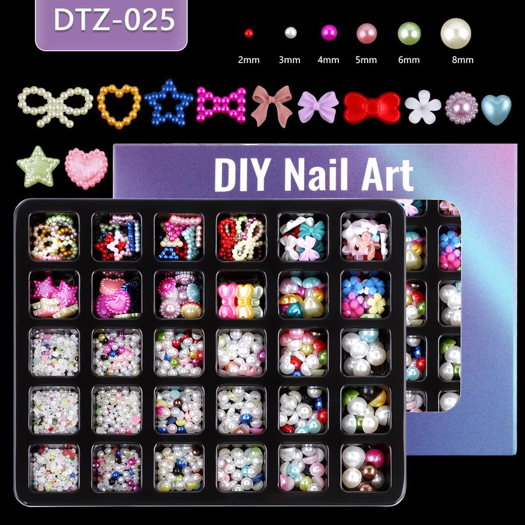30 Grid Abs Semi-Round Pearl Nail Art Jewelry Special-Shaped Pearl Diy Decorative Accessories Mixed Size Jewelry