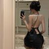 Sexy underwear pure desire free female sexy deep V lace backless strap satin loungewear royal sister suspender nightdress