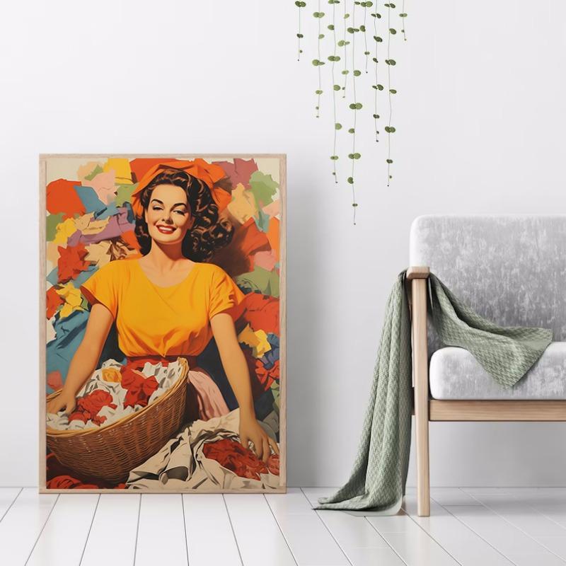 Laundry Day Woman Washing Machine Cat Wall Art Canvas Painting Nordic Poster Print Toilet Pictures for Living Room Decoration