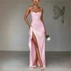 2026 Europäische und amerikanische grenzüberschreitende Damenbekleidung, Sommer neu Französisch sexy einfarbig geschlitztes schlankes Kleid