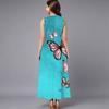 Women Loose Sleeveless Round Neck Dress Elegant Watercolor Floral Branches Calf Length Gown