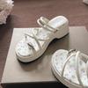 Small Fresh Toe Square Head Floral Sandals Women's Summer New Slope Heel Cool Slippers Women